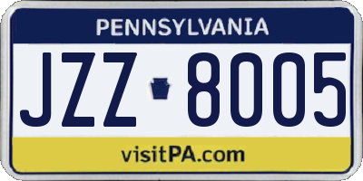 PA license plate JZZ8005