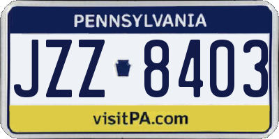 PA license plate JZZ8403