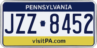PA license plate JZZ8452