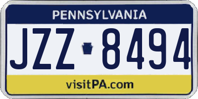 PA license plate JZZ8494