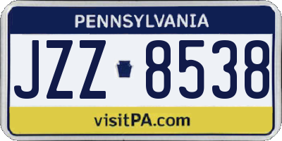 PA license plate JZZ8538