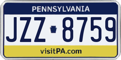 PA license plate JZZ8759