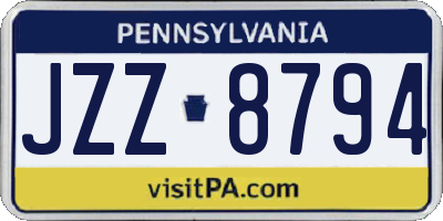 PA license plate JZZ8794