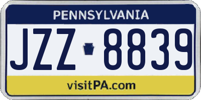 PA license plate JZZ8839