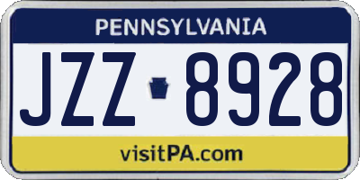 PA license plate JZZ8928