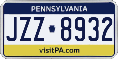 PA license plate JZZ8932