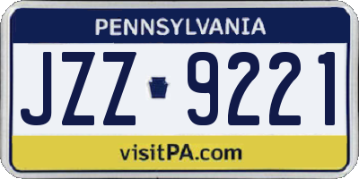 PA license plate JZZ9221