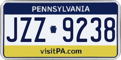 PA license plate JZZ9238