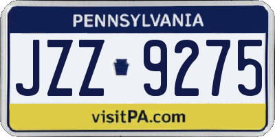 PA license plate JZZ9275