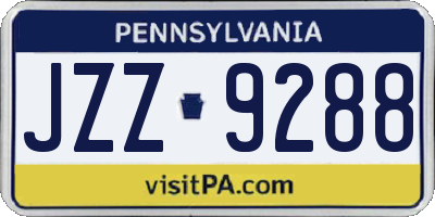 PA license plate JZZ9288