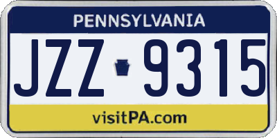 PA license plate JZZ9315