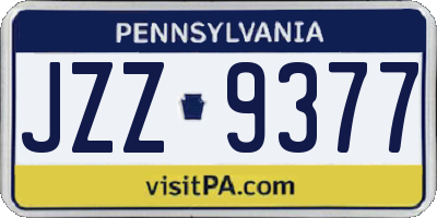 PA license plate JZZ9377
