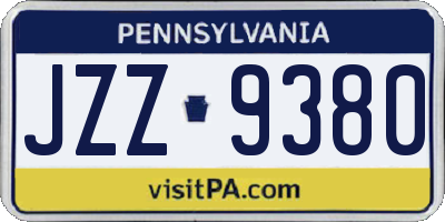 PA license plate JZZ9380