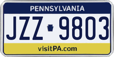 PA license plate JZZ9803