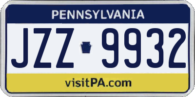 PA license plate JZZ9932