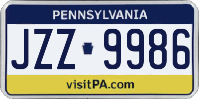 PA license plate JZZ9986