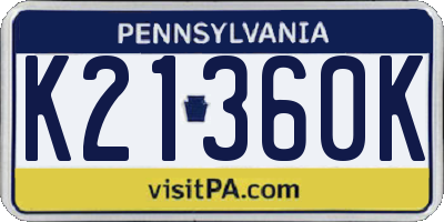 PA license plate K21360K