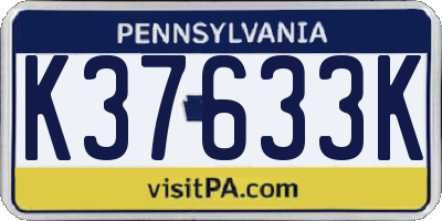 PA license plate K37633K