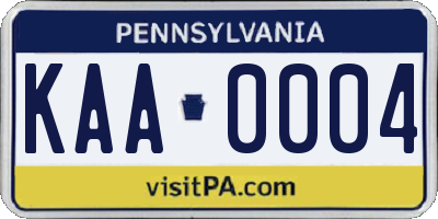PA license plate KAA0004