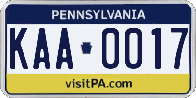 PA license plate KAA0017
