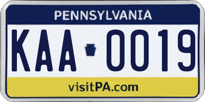 PA license plate KAA0019
