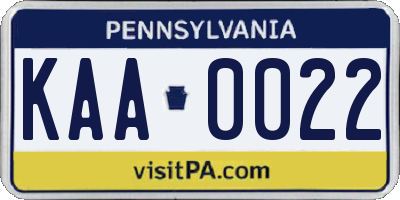 PA license plate KAA0022