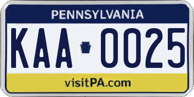 PA license plate KAA0025