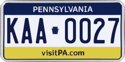 PA license plate KAA0027
