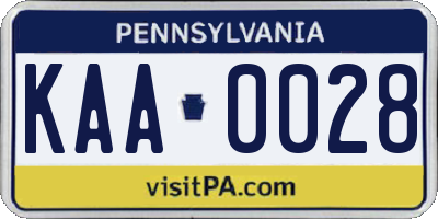 PA license plate KAA0028