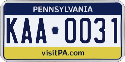 PA license plate KAA0031