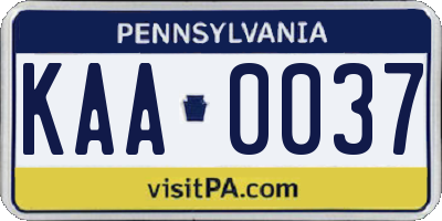 PA license plate KAA0037