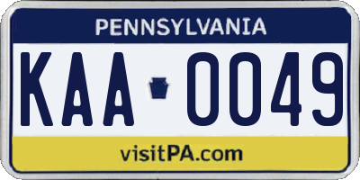 PA license plate KAA0049