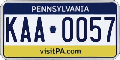PA license plate KAA0057