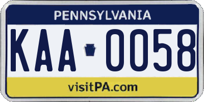PA license plate KAA0058