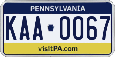 PA license plate KAA0067