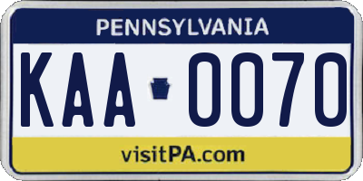 PA license plate KAA0070