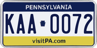 PA license plate KAA0072