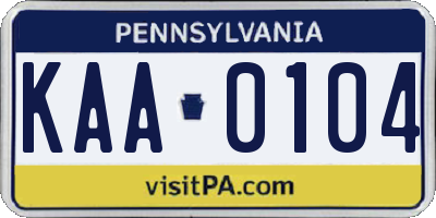 PA license plate KAA0104