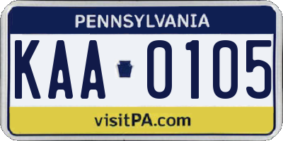 PA license plate KAA0105