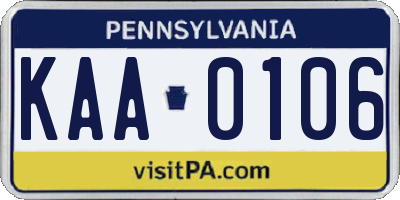 PA license plate KAA0106