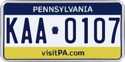 PA license plate KAA0107