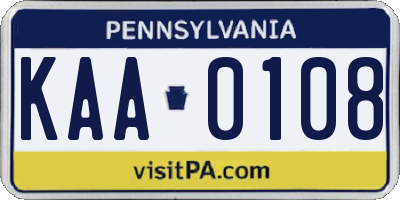 PA license plate KAA0108