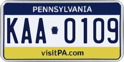 PA license plate KAA0109