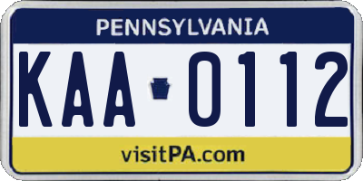 PA license plate KAA0112