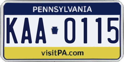 PA license plate KAA0115