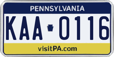 PA license plate KAA0116