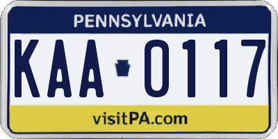 PA license plate KAA0117