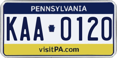 PA license plate KAA0120