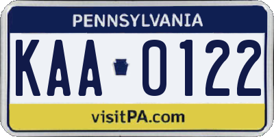 PA license plate KAA0122