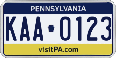 PA license plate KAA0123